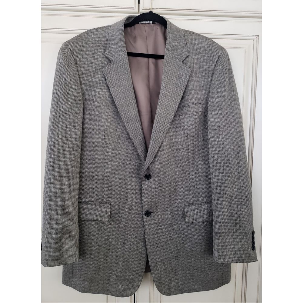 Jos A Bank 100% Wool Sport Coat Blazer Black White Tan 44L